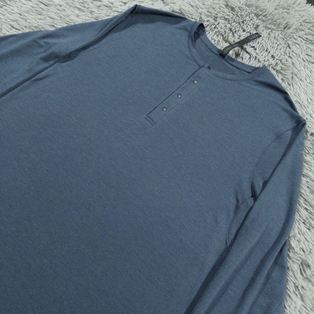 Lululemon Shirt Extra Large Blue Reinstate Henley Snap Button Athletic Mens